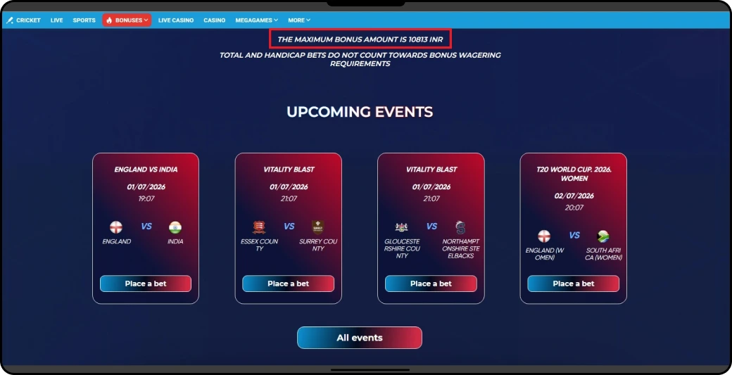 Cricket Betting Bonus in India - MegaPari India